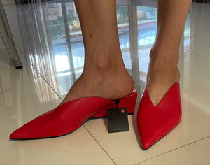 Zara Trafaluc Wedge Mules, Size 41, Red