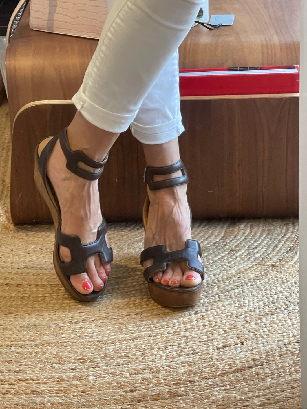 Hermes Platform Sandal, Brown, Size EUR 40