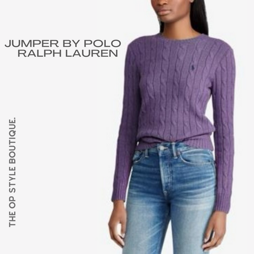 POLO RALPH LAUREN Cable-knit Wool Sweater, Purple, Size XS