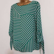 Load image into Gallery viewer, Dorothy Perkins Green Striped Tie Sleeve Blouse