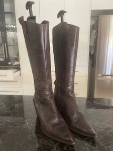 Street Shoes Made in Italy Leather Boots, Chocolate Brown, Size 39