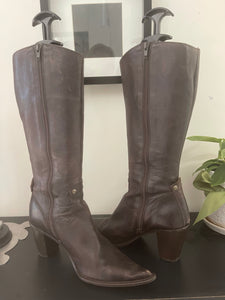 Street Shoes Made in Italy Leather Boots, Chocolate Brown, Size 39