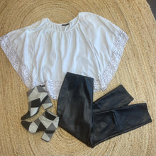 Load image into Gallery viewer, Flower Cape Sleeve Crochet Embellished Top, Grey, Size 14