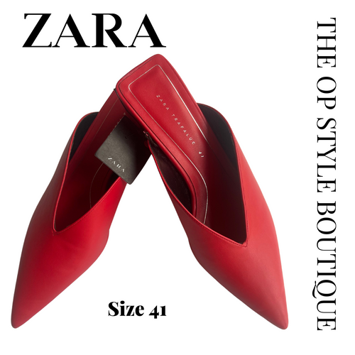 Zara Trafaluc Wedge Mules, Size 41, Red