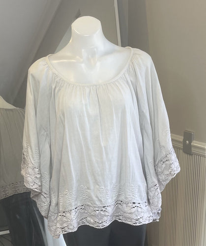 Flower Cape Sleeve Crochet Embellished Top, Grey, Size 14