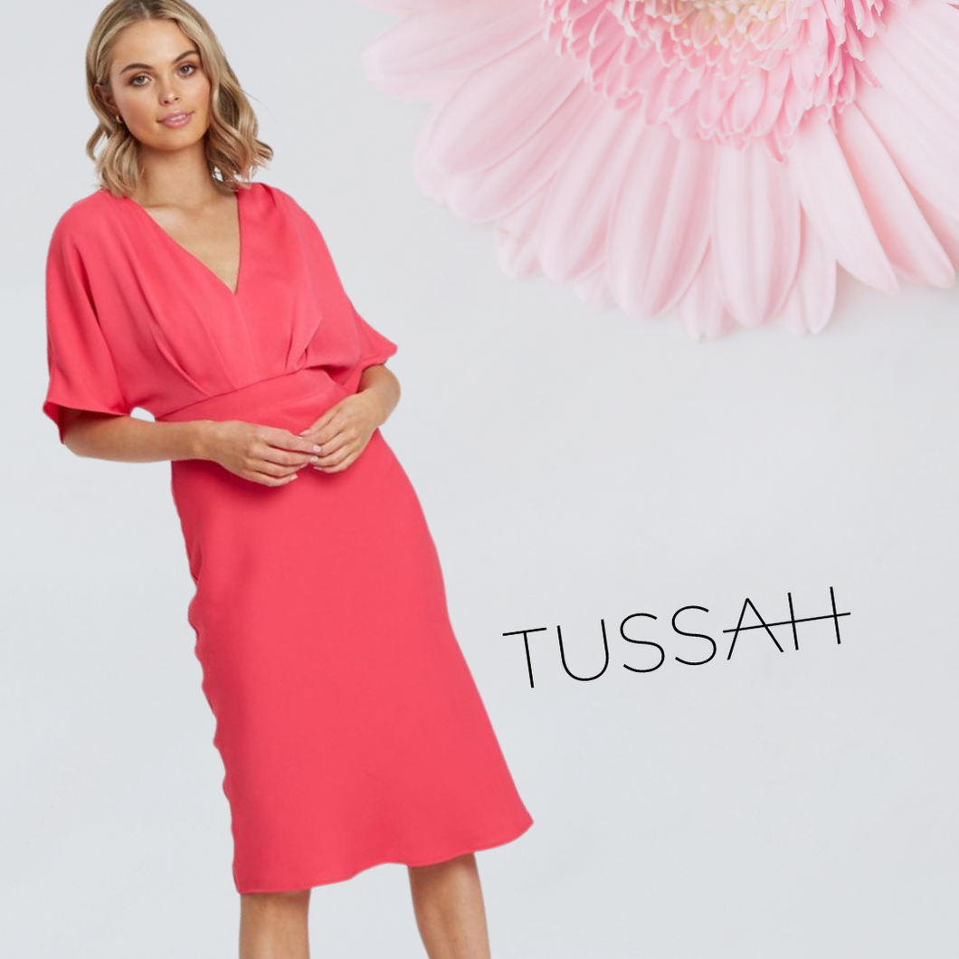 Tussah MIDI Dress, Fuchsia Pink, Size 14