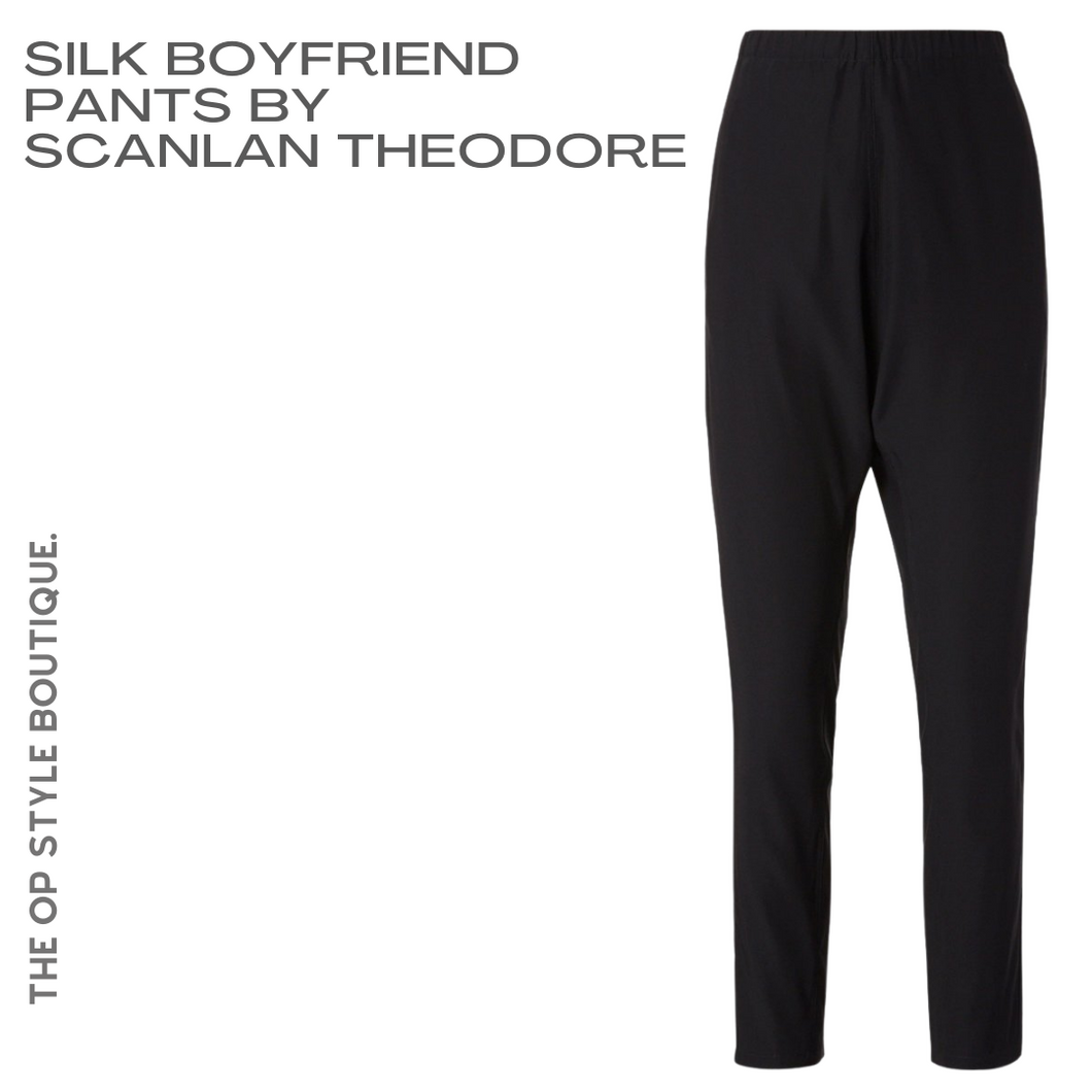 Scanlan Theodore Silk Boyfriend Pants, Black, Size US 4