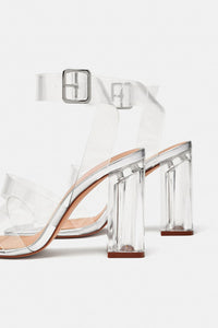 Zara Trafaluc Vinyl High Heels Sandals, Size 41